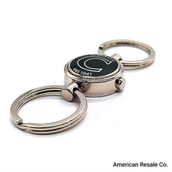 COACH Vintage Silver Green Black Dual Keychain Fob Charm w/ Release for Valet - Picture 5 of 8
